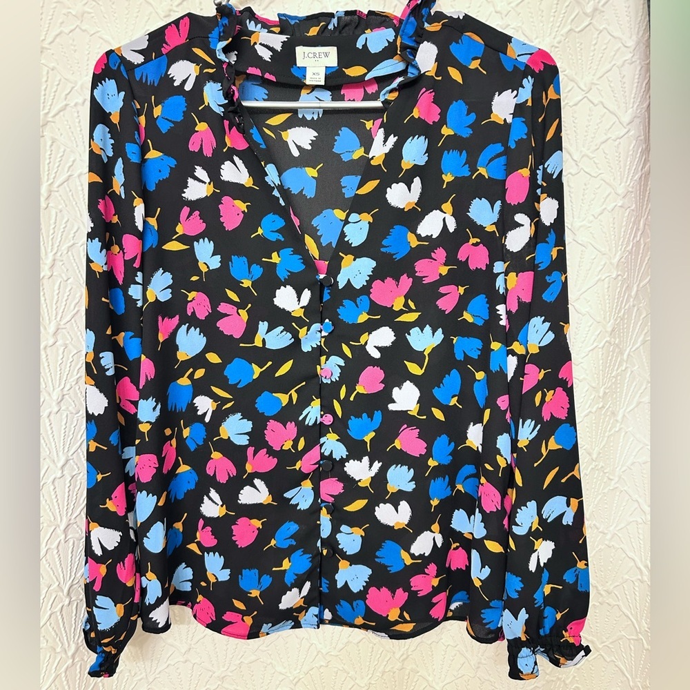 J. Crew Women's Colorful Floral Blouse - Black, Blue, Pink - Picture 2 of 7